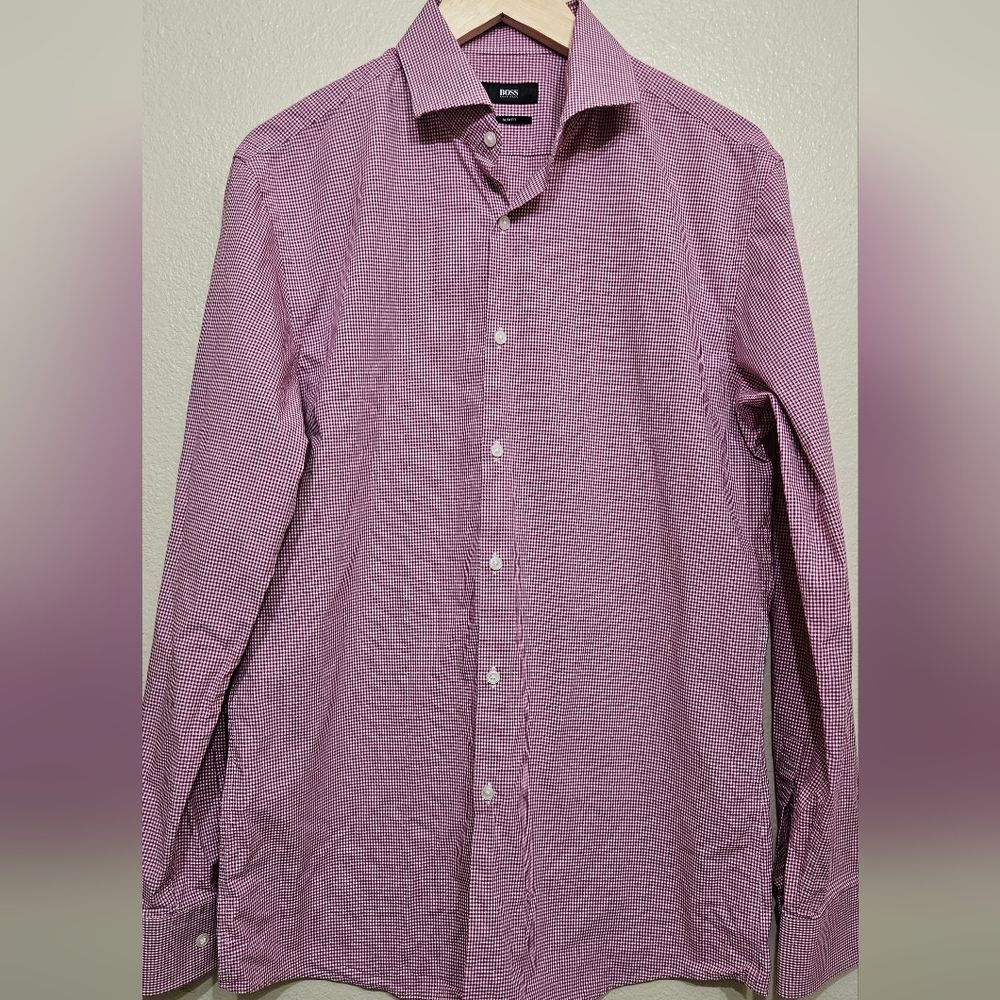 Boss Men's Pink Checkered Button Down Shirt